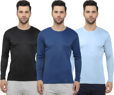 MISSILLE Solid Men Round Neck Black, Dark Blue, Light Blue T-Shirt