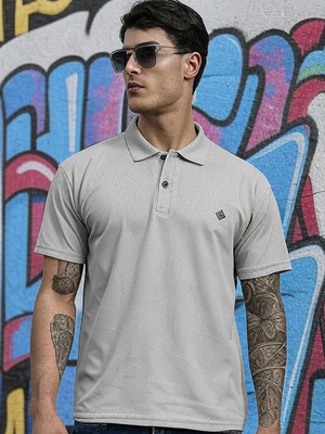 BLISS BOYS Solid Men Polo Neck Grey T-Shirt