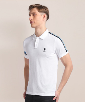U.S. POLO ASSN. Printed Men Polo Neck White T-Shirt