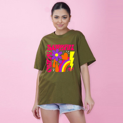 Nusyl Typography Women Round Neck Green T-Shirt