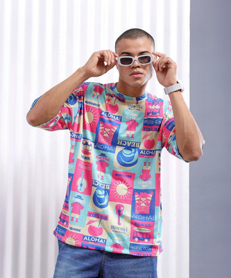 The Indian Garage Co. Printed Men Crew Neck Pink T-Shirt