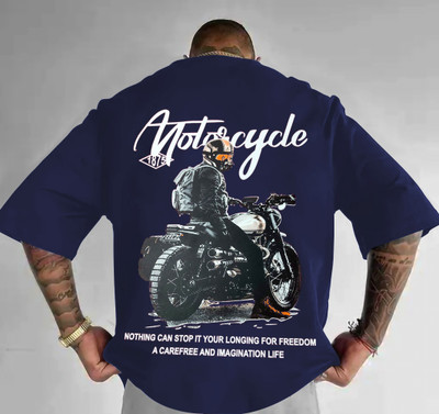 Manly Tees Graphic Print Men Round Neck Dark Blue T-Shirt