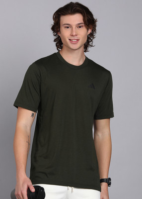 ADIDAS Solid Men Round Neck Green T-Shirt