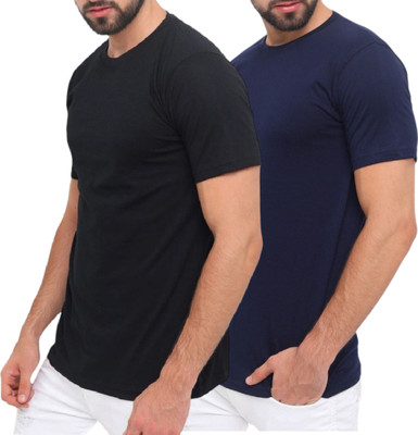 KNETLY Solid Men Round Neck Black, Navy Blue T-Shirt