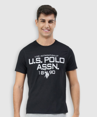 U.S. POLO ASSN. Printed Men Round Neck Black T-Shirt