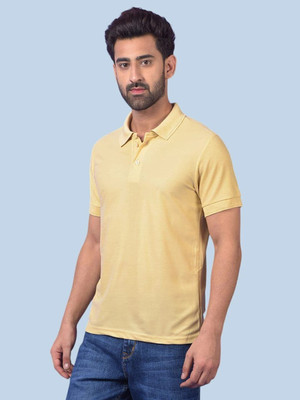 ROYAL YOUTH Solid Men Polo Neck Beige T-Shirt