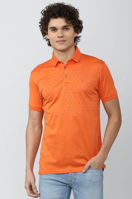 PETER ENGLAND Printed Men Polo Neck Orange T-Shirt