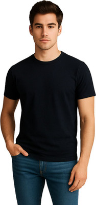 KART BLACK Solid Men Round Neck Black T-Shirt