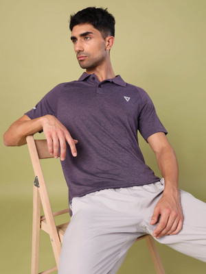 TECHNOSPORT Solid Men Polo Neck Purple T-Shirt
