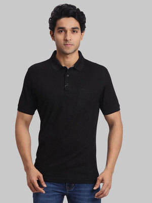 COLORPLUS Solid Men Polo Neck Black T-Shirt
