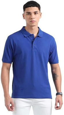 neoCardin Solid Men Polo Neck Dark Blue T-Shirt