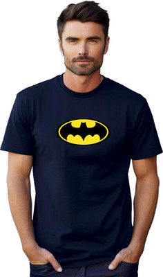 JEDFER Graphic Print, Superhero Men Round Neck Navy Blue T-Shirt