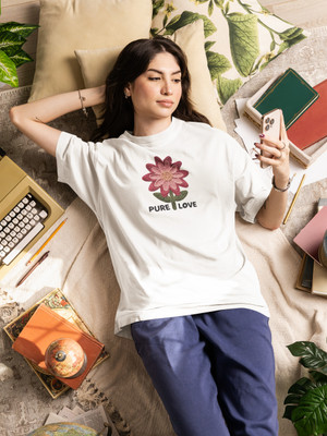 DSV Printed, Floral Print, Typography Women Round Neck White T-Shirt