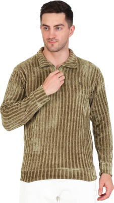 FD INDIA Self Design Men Zip Neck Brown T-Shirt