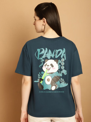Fabflee Printed, Typography Women Round Neck Green T-Shirt
