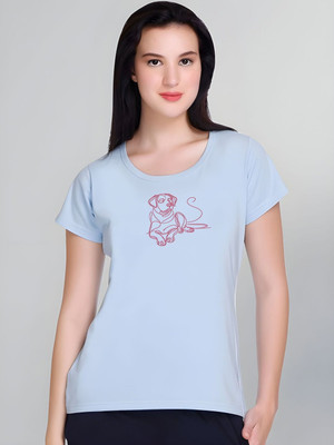 SZN Graphic Print Women Round Neck Light Blue T-Shirt