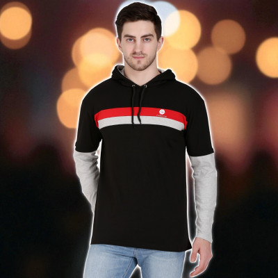 Faricon Trend Colorblock Men Hooded Neck Multicolor T-Shirt