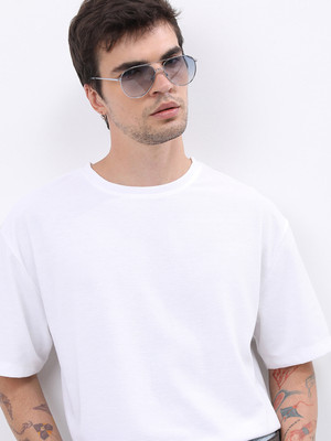 KETCH Self Design Men Round Neck White T-Shirt