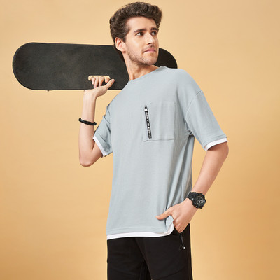 Street 808 by Pantaloons Solid Men Round Neck Grey T-Shirt