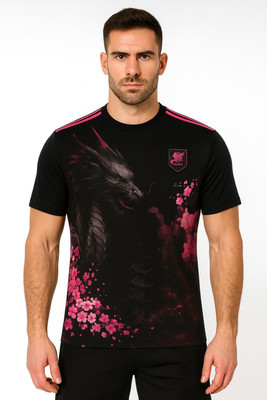 teky Printed Men Polo Neck Black T-Shirt