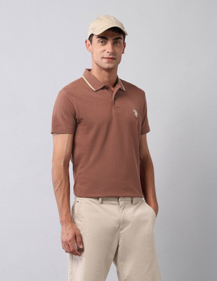U.S. Polo Assn. Denim Co. Solid Men Polo Neck Brown T-Shirt