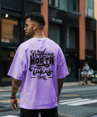 Sahuone Graphic Print Men Round Neck Purple T-Shirt