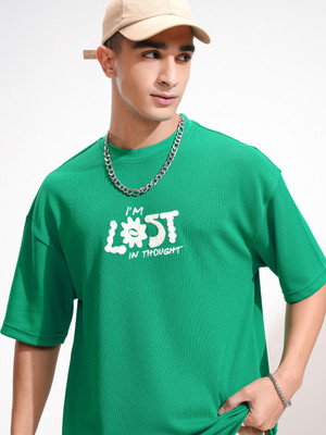 HIGHLANDER Self Design Men Round Neck Green T-Shirt