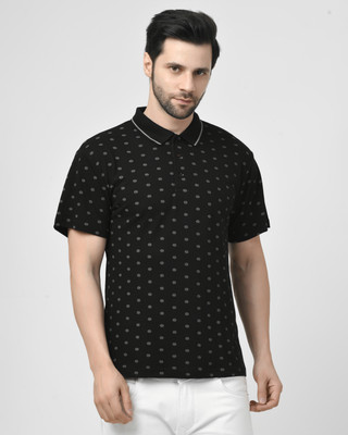 SMASH SMART WEAR Printed Men Polo Neck Black T-Shirt