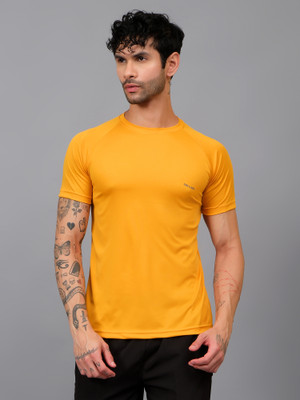UDI n ADI Solid Men Round Neck Yellow T-Shirt
