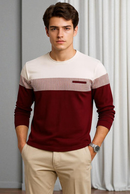Autna Colorblock Men Round Neck Maroon T-Shirt