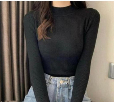 Emmy Word Striped Women High Neck Black T-Shirt