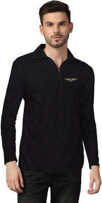 GEUM Solid Men Polo Neck Black T-Shirt