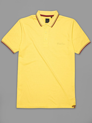 french crown Solid Men Polo Neck Yellow T-Shirt