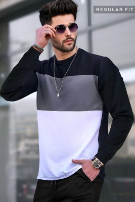 TRIPR Colorblock Men Round Neck Black, White, Grey T-Shirt