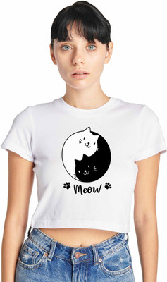 BEFLI Printed, Typography Women Round Neck White T-Shirt