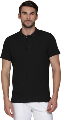 Homegrown Solid Men Polo Neck Black T-Shirt