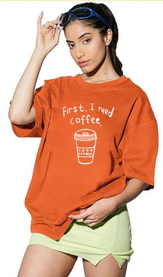 RAJARANCHO Printed Women Round Neck Orange T-Shirt