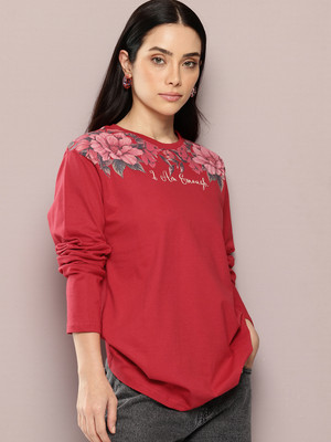 DILLINGER Printed Women Round Neck Red T-Shirt