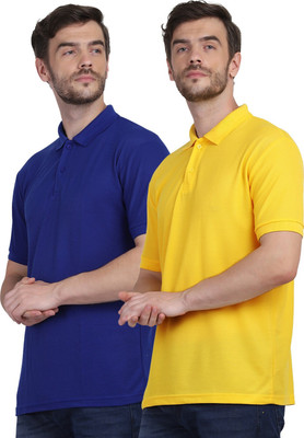 Lakshya Fashions Solid Men Polo Neck Blue, Yellow T-Shirt