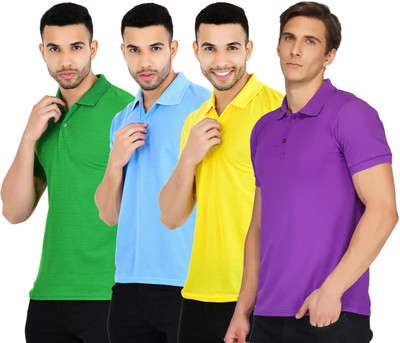KEOTI Solid Men Polo Neck Multicolor T-Shirt