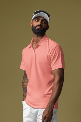 WardrobeChoice Solid Men Crew Neck Pink T-Shirt