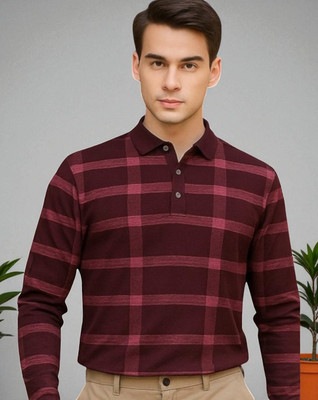 FASHIUM Printed Men Polo Neck Maroon T-Shirt