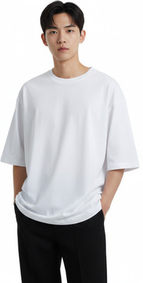 A2R FASHION Solid Men Round Neck White T-Shirt