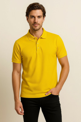 Teecaso Solid Men Polo Neck Yellow T-Shirt