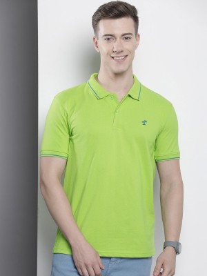 The Indian Garage Co. Solid Men Polo Neck Green T-Shirt