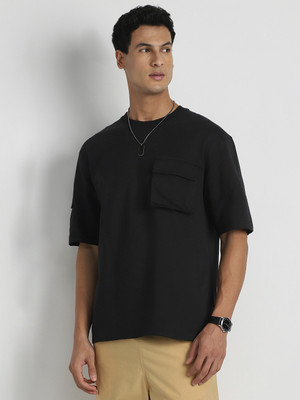 NOBERO Solid Men Round Neck Black T-Shirt