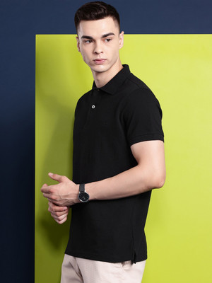 Hancock Embroidered Men Polo Neck Black T-Shirt