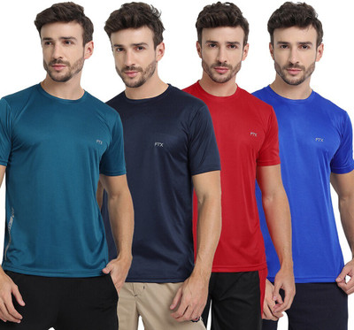 FTX Solid Men Round Neck Multicolor T-Shirt