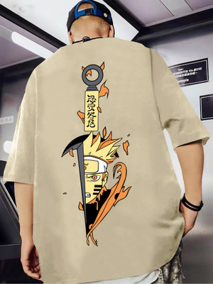 Jump Cuts Printed Men Round Neck Beige T-Shirt