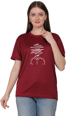 Gargelectronics Graphic Print Women Round Neck Maroon T-Shirt